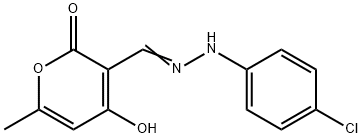 4-HYDROXY-6-METHYL-2-OXO-2H-PYRAN-3-CARBALDEHYDE N-(4-CHLOROPHENYL)HYDRAZONE Struktur