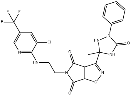 5-(2-([3-CHLORO-5-(TRIFLUOROMETHYL)-2-PYRIDINYL]AMINO)ETHYL)-3-(3-METHYL-5-OXO-1-PHENYL-1,2,4-TRIAZOLAN-3-YL)-3AH-PYRROLO[3,4-D]ISOXAZOLE-4,6(5H,6AH)-DIONE Struktur