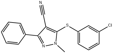 5-[(3-CHLOROPHENYL)SULFANYL]-1-METHYL-3-PHENYL-1H-PYRAZOLE-4-CARBONITRILE Struktur