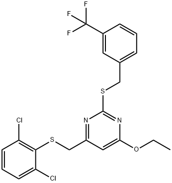 4-([(2,6-DICHLOROPHENYL)SULFANYL]METHYL)-6-ETHOXY-2-([3-(TRIFLUOROMETHYL)BENZYL]SULFANYL)PYRIMIDINE Struktur