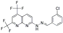 3-CHLOROBENZENECARBALDEHYDE N-[5,7-BIS(TRIFLUOROMETHYL)[1,8]NAPHTHYRIDIN-2-YL]HYDRAZONE Struktur