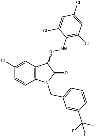 5-CHLORO-1-[3-(TRIFLUOROMETHYL)BENZYL]-1H-INDOLE-2,3-DIONE 3-[N-(2,4,6-TRICHLOROPHENYL)HYDRAZONE] Struktur