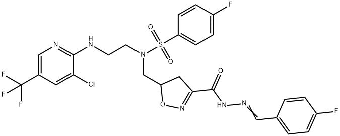 N-(2-([3-CHLORO-5-(TRIFLUOROMETHYL)-2-PYRIDINYL]AMINO)ETHYL)-4-FLUORO-N-([3-((2-[(4-FLUOROPHENYL)METHYLENE]HYDRAZINO)CARBONYL)-4,5-DIHYDRO-5-ISOXAZOLYL]METHYL)BENZENESULFONAMIDE Struktur