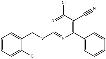 4-CHLORO-2-[(2-CHLOROBENZYL)SULFANYL]-6-PHENYL-5-PYRIMIDINECARBONITRILE Struktur