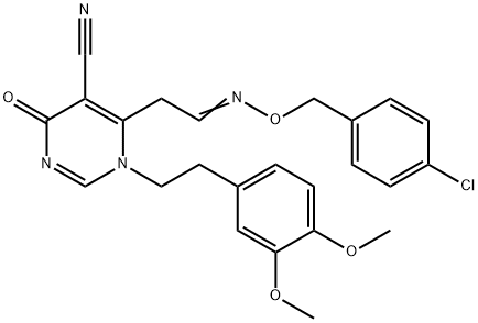 6-(2-([(4-CHLOROBENZYL)OXY]IMINO)ETHYL)-1-(3,4-DIMETHOXYPHENETHYL)-4-OXO-1,4-DIHYDRO-5-PYRIMIDINECARBONITRILE Struktur