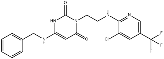 6-(BENZYLAMINO)-3-(2-([3-CHLORO-5-(TRIFLUOROMETHYL)-2-PYRIDINYL]AMINO)ETHYL)-2,4(1H,3H)-PYRIMIDINEDIONE Struktur