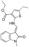 ETHYL 5-ETHYL-2-{[(E)-(1-METHYL-2-OXO-1,2-DIHYDRO-3H-INDOL-3-YLIDENE)METHYL]AMINO}THIOPHENE-3-CARBOXYLATE Struktur