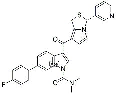 (R)-6-(4-FLUOROPHENYL)-N,N-DIMETHYL-3-[[3-(3-PYRIDINYL)-1H,3H-PYRROLO[1,2-C]THIAZOL-7-YL]CARBONYL-1H-INDOLE-1-CARBOXAMIDE Struktur