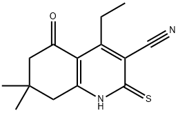 3-QUINOLINECARBONITRILE, 4-ETHYL-5,6,7,8-TETRAHYDRO-2-MERCAPTO-7,7-DIMETHYL-5-OXO- Struktur