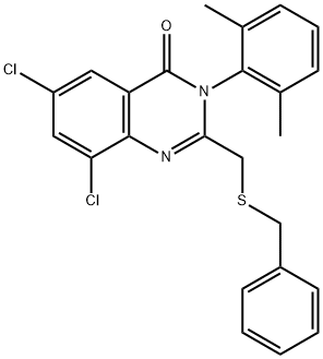 2-[(BENZYLSULFANYL)METHYL]-6,8-DICHLORO-3-(2,6-DIMETHYLPHENYL)-4(3H)-QUINAZOLINONE Struktur