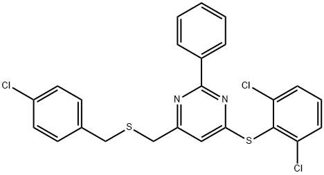 4-([(4-CHLOROBENZYL)SULFANYL]METHYL)-6-[(2,6-DICHLOROPHENYL)SULFANYL]-2-PHENYLPYRIMIDINE Struktur