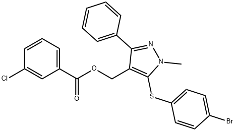 (5-[(4-BROMOPHENYL)SULFANYL]-1-METHYL-3-PHENYL-1H-PYRAZOL-4-YL)METHYL 3-CHLOROBENZENECARBOXYLATE Struktur