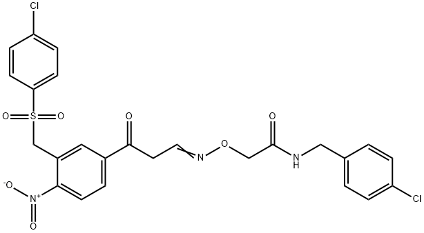 N-(4-CHLOROBENZYL)-2-(([3-(3-([(4-CHLOROPHENYL)SULFONYL]METHYL)-4-NITROPHENYL)-3-OXOPROPYLIDENE]AMINO)OXY)ACETAMIDE Struktur