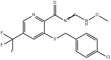 3-[(4-CHLOROBENZYL)SULFANYL]-N-[(METHOXYIMINO)METHYL]-5-(TRIFLUOROMETHYL)-2-PYRIDINECARBOXAMIDE Struktur