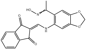 2-(((6-((HYDROXYIMINO)ETHYL)BENZO[3,4-D]1,3-DIOXOLEN-5-YL)AMINO)METHYLENE)INDANE-1,3-DIONE Struktur