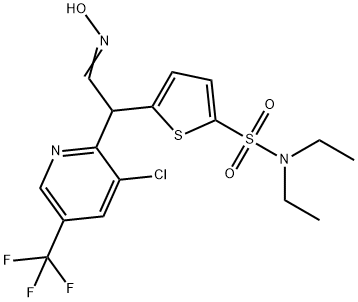 5-[1-[3-CHLORO-5-(TRIFLUOROMETHYL)-2-PYRIDINYL]-2-(HYDROXYIMINO)ETHYL]-N,N-DIETHYL-2-THIOPHENESULFONAMIDE Struktur