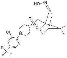 4-(3-CHLORO-5-(TRIFLUOROMETHYL)(2-PYRIDYL))-1-(((2-(HYDROXYIMINO)-7,7-DIMETHYLBICYCLO[2.2.1]HEPTYL)METHYL)SULFONYL)PIPERAZINE Struktur