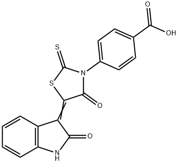 4-[(5Z)-4-OXO-5-(2-OXO-1,2-DIHYDRO-3H-INDOL-3-YLIDENE)-2-THIOXO-1,3-THIAZOLIDIN-3-YL]BENZOIC ACID Struktur