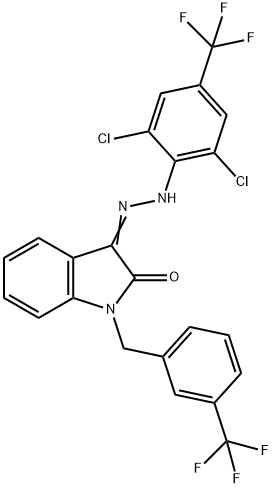 1-[3-(TRIFLUOROMETHYL)BENZYL]-1H-INDOLE-2,3-DIONE 3-(N-[2,6-DICHLORO-4-(TRIFLUOROMETHYL)PHENYL]HYDRAZONE) Struktur