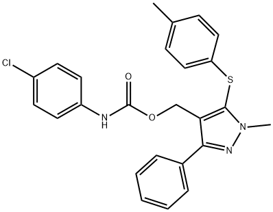 (1-METHYL-5-[(4-METHYLPHENYL)SULFANYL]-3-PHENYL-1H-PYRAZOL-4-YL)METHYL N-(4-CHLOROPHENYL)CARBAMATE Struktur