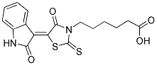 6-[(5Z)-4-OXO-5-(2-OXO-1,2-DIHYDRO-3H-INDOL-3-YLIDENE)-2-THIOXO-1,3-THIAZOLIDIN-3-YL]HEXANOIC ACID Struktur