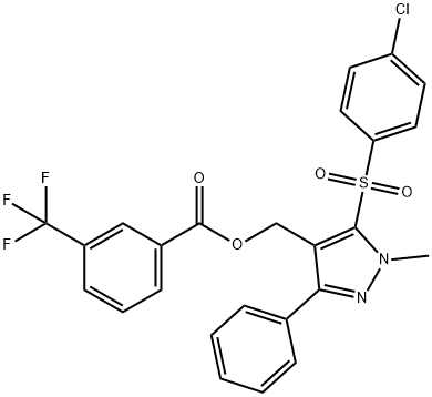 (5-[(4-CHLOROPHENYL)SULFONYL]-1-METHYL-3-PHENYL-1H-PYRAZOL-4-YL)METHYL 3-(TRIFLUOROMETHYL)BENZENECARBOXYLATE Struktur