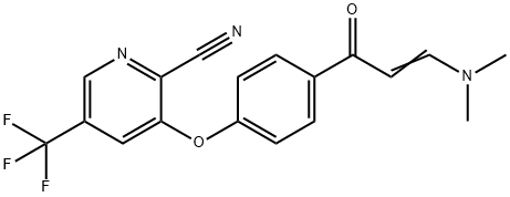 3-(4-[3-(DIMETHYLAMINO)ACRYLOYL]PHENOXY)-5-(TRIFLUOROMETHYL)-2-PYRIDINECARBONITRILE Struktur