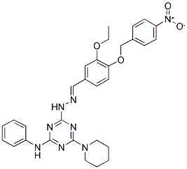 (E)-4-(2-(3-ETHOXY-4-(4-NITROBENZYLOXY)BENZYLIDENE)HYDRAZINYL)-N-PHENYL-6-(PIPERIDIN-1-YL)-1,3,5-TRIAZIN-2-AMINE Struktur