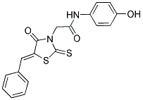 2-[(5Z)-5-BENZYLIDENE-4-OXO-2-THIOXO-1,3-THIAZOLIDIN-3-YL]-N-(4-HYDROXYPHENYL)ACETAMIDE Struktur