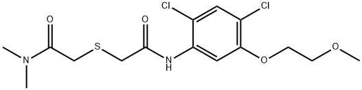 2-((2-[2,4-DICHLORO-5-(2-METHOXYETHOXY)ANILINO]-2-OXOETHYL)SULFANYL)-N,N-DIMETHYLACETAMIDE Struktur