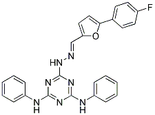 (E)-6-(2-((5-(4-FLUOROPHENYL)FURAN-2-YL)METHYLENE)HYDRAZINYL)-N2,N4-DIPHENYL-1,3,5-TRIAZINE-2,4-DIAMINE Struktur