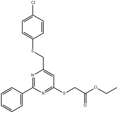 ETHYL 2-[(6-([(4-CHLOROPHENYL)SULFANYL]METHYL)-2-PHENYL-4-PYRIMIDINYL)SULFANYL]ACETATE Struktur