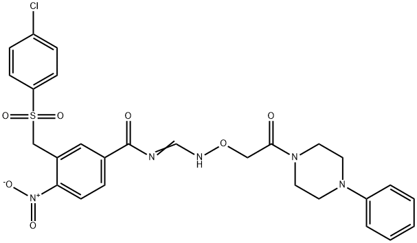 3-([(4-CHLOROPHENYL)SULFONYL]METHYL)-4-NITRO-N-(([2-OXO-2-(4-PHENYLPIPERAZINO)ETHOXY]AMINO)METHYLENE)BENZENECARBOXAMIDE Struktur