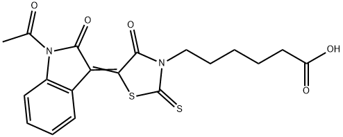 6-[(5Z)-5-(1-ACETYL-2-OXO-1,2-DIHYDRO-3H-INDOL-3-YLIDENE)-4-OXO-2-THIOXO-1,3-THIAZOLIDIN-3-YL]HEXANOIC ACID Struktur