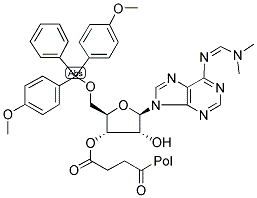 DIMETHOXYTRITYL RIBO DIMETHYLAMINOMETHYLENE ADENOSINE-SUCCINYL-LONG CHAIN ALKYL AMINE-CONTROLLED PORE GLASS Struktur