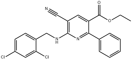 ETHYL 5-CYANO-6-[(2,4-DICHLOROBENZYL)AMINO]-2-PHENYLNICOTINATE Struktur