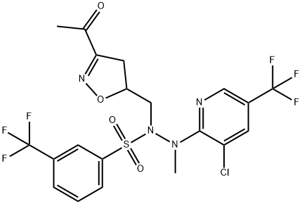 N-[(3-ACETYL-4,5-DIHYDRO-5-ISOXAZOLYL)METHYL]-N'-[3-CHLORO-5-(TRIFLUOROMETHYL)-2-PYRIDINYL]-N'-METHYL-3-(TRIFLUOROMETHYL)BENZENESULFONOHYDRAZIDE Struktur