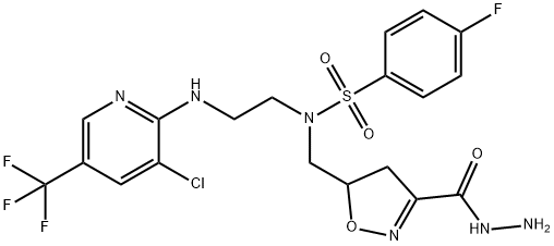 N-(2-([3-CHLORO-5-(TRIFLUOROMETHYL)-2-PYRIDINYL]AMINO)ETHYL)-4-FLUORO-N-([3-(HYDRAZINOCARBONYL)-4,5-DIHYDRO-5-ISOXAZOLYL]METHYL)BENZENESULFONAMIDE Struktur