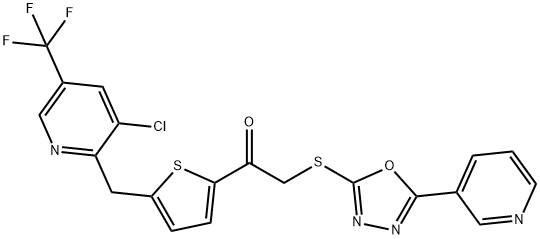 1-(5-([3-CHLORO-5-(TRIFLUOROMETHYL)-2-PYRIDINYL]METHYL)-2-THIENYL)-2-([5-(3-PYRIDINYL)-1,3,4-OXADIAZOL-2-YL]SULFANYL)-1-ETHANONE Struktur