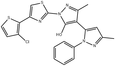 1-[4-(3-CHLORO-2-THIENYL)-2-THIAZOYL]-1'-PHENYL-3,3'-DIMETHYL-5-HYDROXY-[4,5']-BIPYRAZOL Struktur