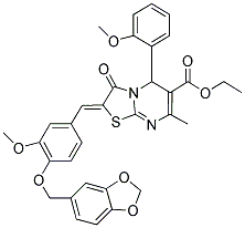 (Z)-ETHYL 2-(BENZO[D][1,3]DIOXOL-5-YLMETHOXY)-3-METHOXYBENZYLIDENE)-5-(2-METHOXYPHENYL)-7-METHYL-3-OXO-3,5-DIHYDRO-2H-THIAZOLO[3,2-A]PYRIMIDINE-6-CARBOXYLATE Struktur