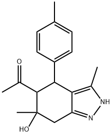 1-[6-HYDROXY-3,6-DIMETHYL-4-(4-METHYLPHENYL)-4,5,6,7-TETRAHYDRO-2H-INDAZOL-5-YL]ETHANONE Struktur