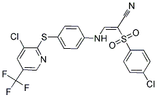 2-((4-CHLOROPHENYL)SULFONYL)-3-((4-(3-CHLORO-5-(TRIFLUOROMETHYL)(2-PYRIDYLTHIO))PHENYL)AMINO)PROP-2-ENENITRILE Struktur