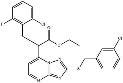 ETHYL 2-(2-[(3-CHLOROBENZYL)SULFANYL][1,2,4]TRIAZOLO[1,5-A]PYRIMIDIN-7-YL)-3-(2-CHLORO-6-FLUOROPHENYL)PROPANOATE Struktur