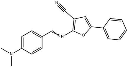 2-(((E)-[4-(DIMETHYLAMINO)PHENYL]METHYLIDENE)AMINO)-5-PHENYL-3-FURONITRILE Struktur