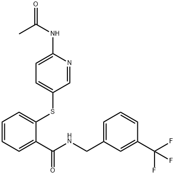 2-([6-(ACETYLAMINO)-3-PYRIDINYL]SULFANYL)-N-[3-(TRIFLUOROMETHYL)BENZYL]BENZENECARBOXAMIDE Struktur