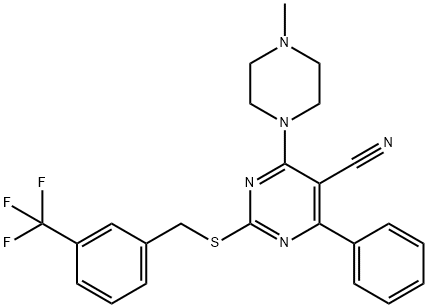 4-(4-METHYLPIPERAZINO)-6-PHENYL-2-([3-(TRIFLUOROMETHYL)BENZYL]SULFANYL)-5-PYRIMIDINECARBONITRILE Struktur