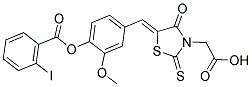 ((5Z)-5-{4-[(2-IODOBENZOYL)OXY]-3-METHOXYBENZYLIDENE}-4-OXO-2-THIOXO-1,3-THIAZOLIDIN-3-YL)ACETIC ACID Struktur