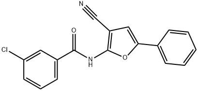 3-CHLORO-N-(3-CYANO-5-PHENYL-2-FURYL)BENZENECARBOXAMIDE Struktur