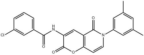 3-CHLORO-N-[6-(3,5-DIMETHYLPHENYL)-2,5-DIOXO-5,6-DIHYDRO-2H-PYRANO[3,2-C]PYRIDIN-3-YL]BENZENECARBOXAMIDE Struktur